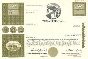 Pizza Hut, Inc. - Famous Pizza Restaurant Chain - Specimen Stock Certificate